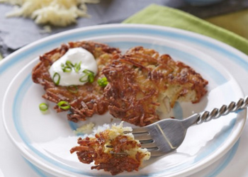 Potato Cheddar Latkes with Horseradish Sour Cream